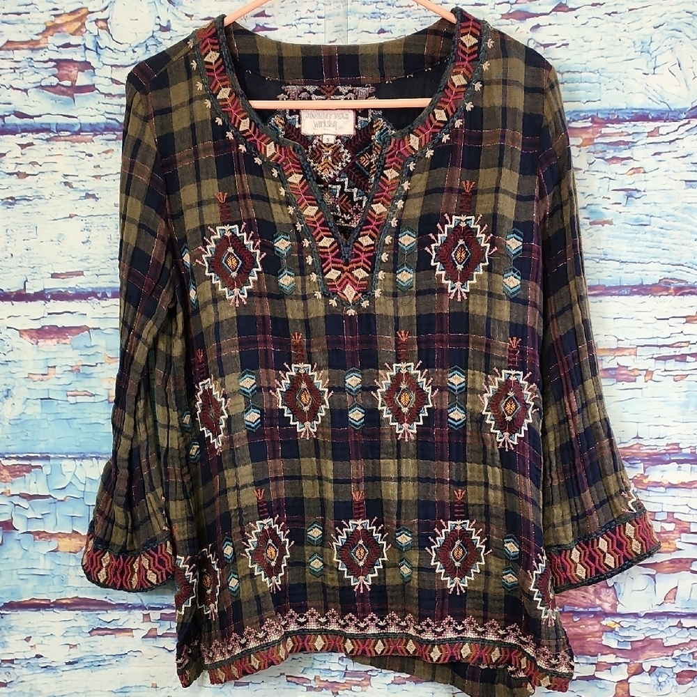Johnny Was Multicolor Embroidered Tunic Peasant Top Size S